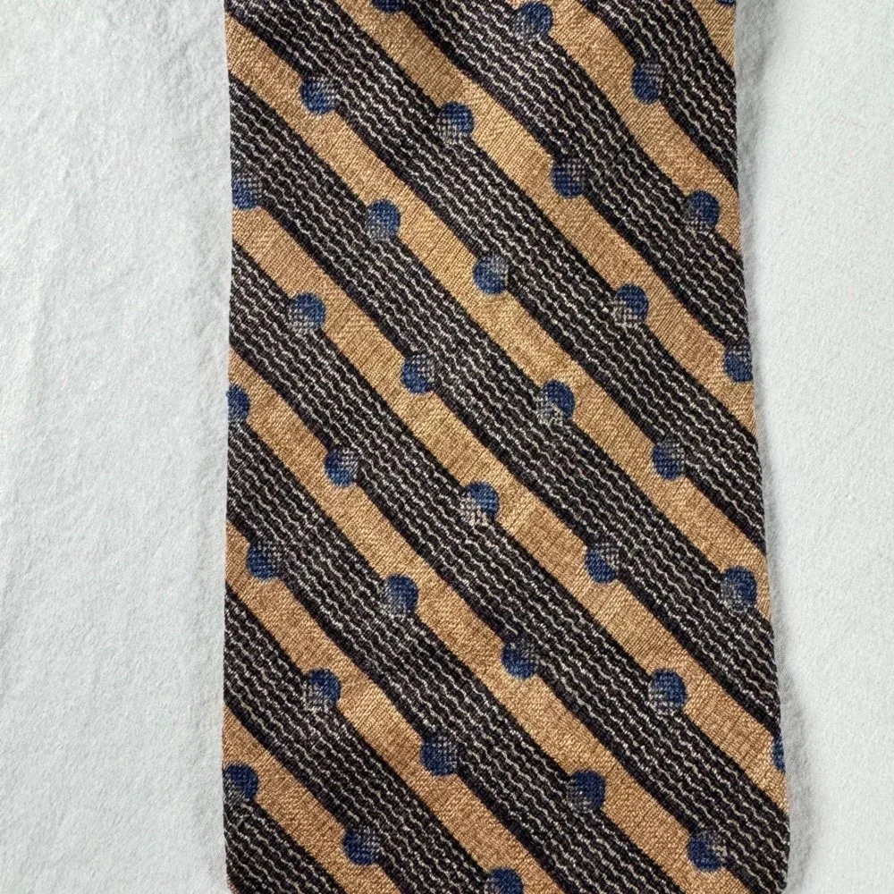 Calvin Klein Men's‎ Gold Striped Polka Dot 100% Silk Necktie Made in USA